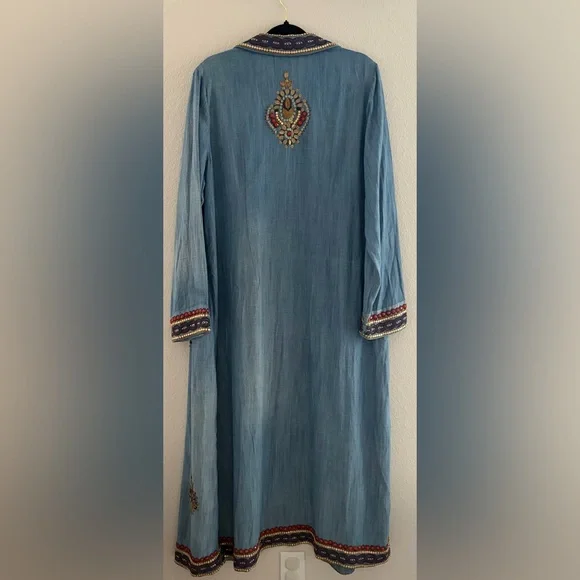 Soft Surroundings Heavily Beaded Embroidered Tencel Duster Coat - Indigo, Large - Picture 10 of 12